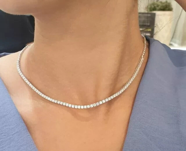 12 CT Round cut Lab-created Diamond Tennis Necklace 14K White Gold Plated