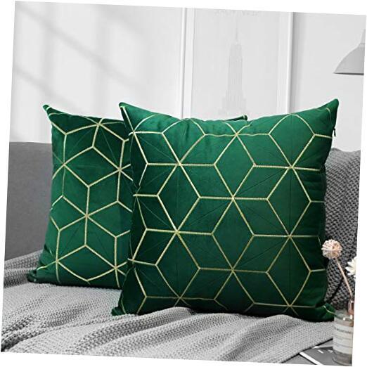 Green Pillow Covers Soft Velvet Throw Pillow Case, 2 Pack Embroidery Cushion