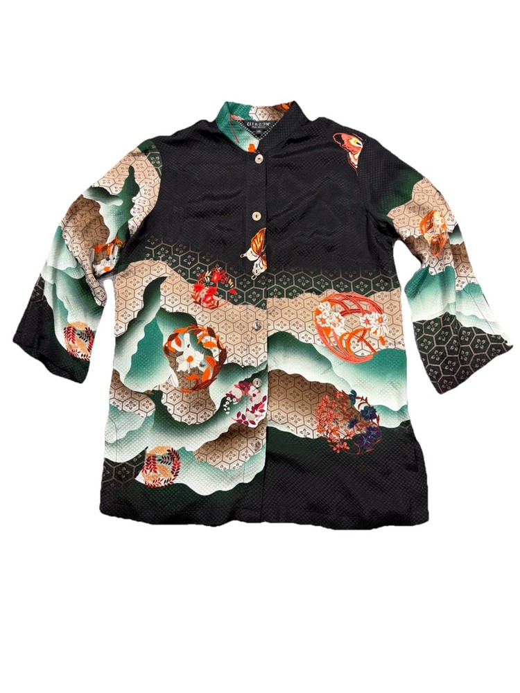 Citron Santa Monica Floral Asian Style Kimono Blouse Size Women’s XSmall