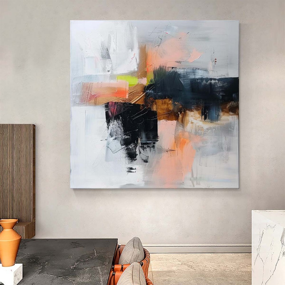 Hand-Painted Texture Oil Painting on Canvas Abstract Wall Art Deco Home Pink