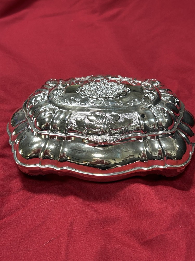7.5” Silver-plated Floral Spray Jewelry/Trinket Box Royal Gallery Collection