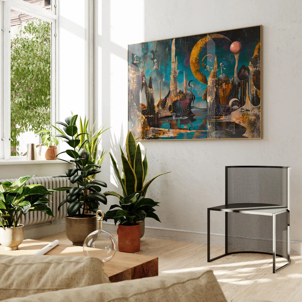 Surrealist Islands in Dark Sky Painting Poster Premium Quality Choose your Size