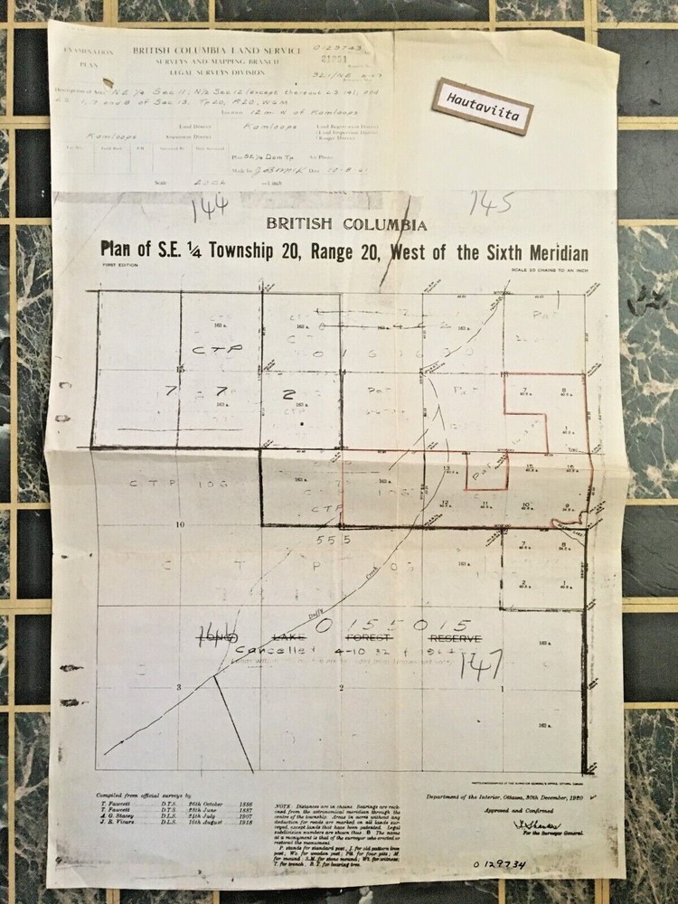 Kamloops Savona BC Survey Map 1961 - Original Printed 1920 Township 20 Thompson