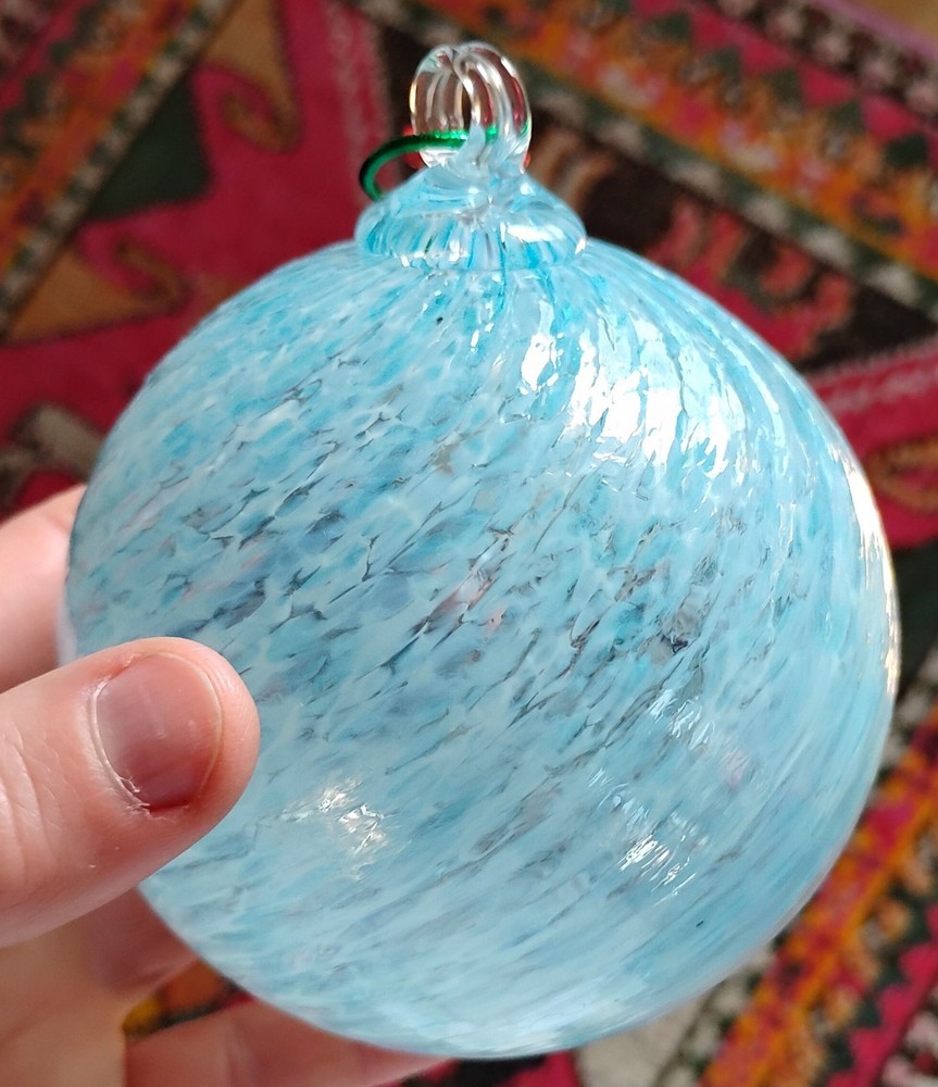 Providence Art Glass Hand Blown Christmas Ornaments Gazing Ball Blue White