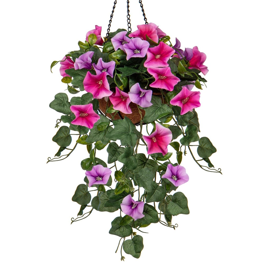 Briful Fake Hanging Flowers with Basket Artificial Morning Glory Hanging Plan...