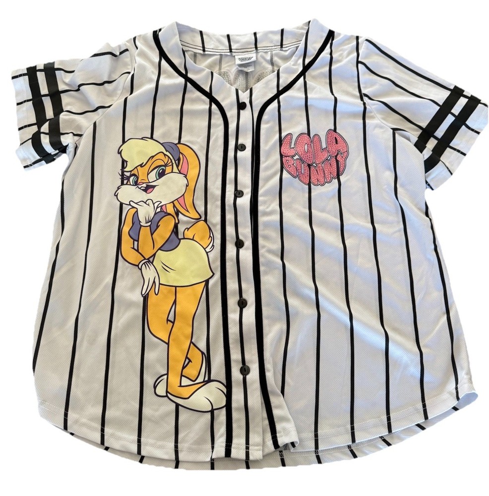 Looney Tunes Graphic Baseball Jersey Shirt 3X LOLA BUNNY Bugs Stripes Embelished