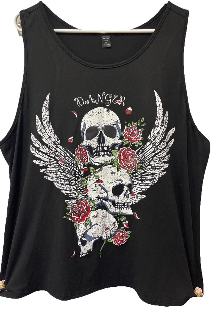 Women’s Tank Top Sleeveless “Danger” Skulls Shirt Size 4XL