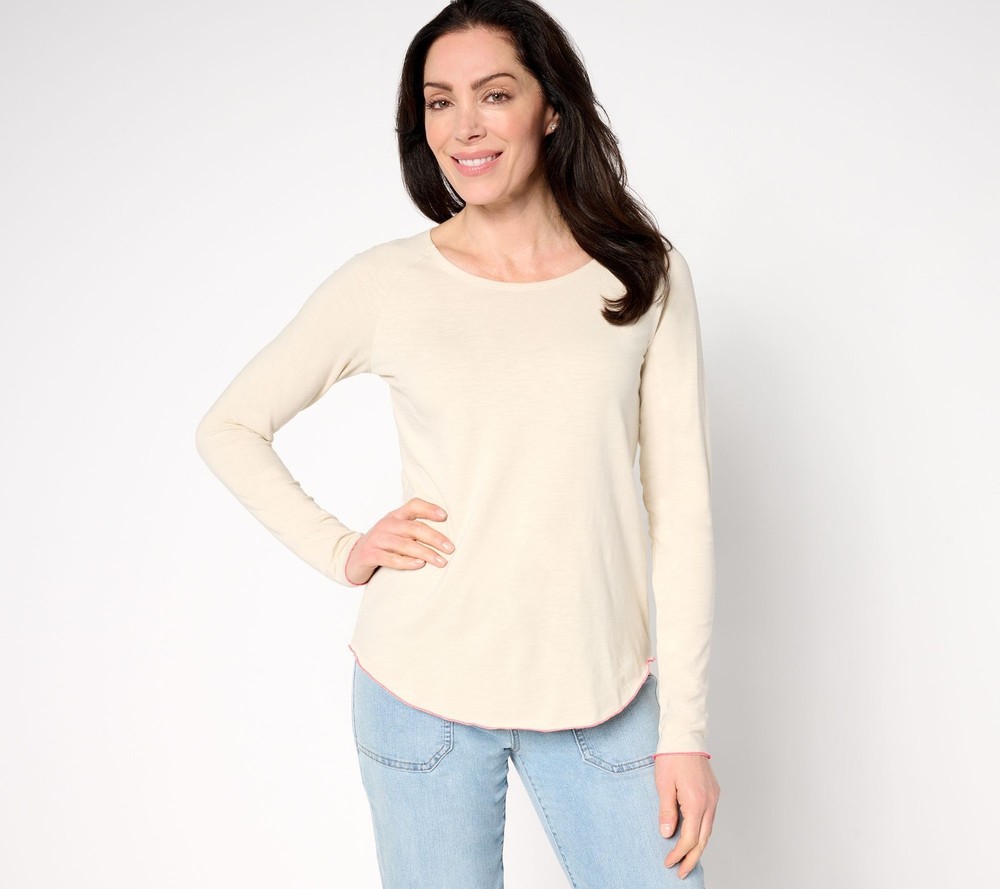 Belle by Kim Gravel Women's Top Plus Sz 1X Boho Slub Knit Pop of White A679777