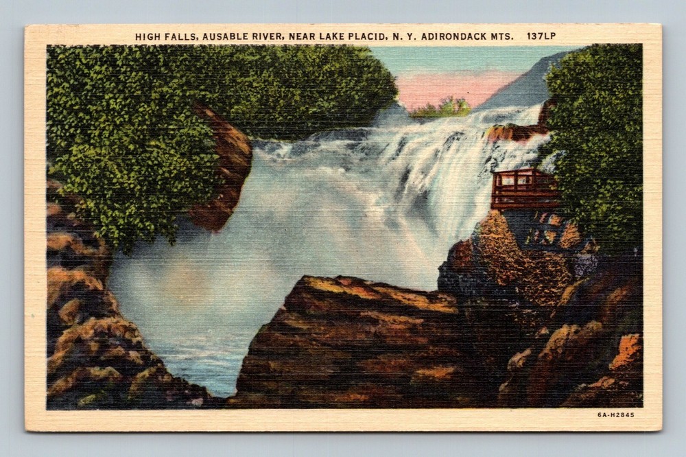 High Fall ausable River Near Lake Placid N. Y. Adirondack MTS Postcard