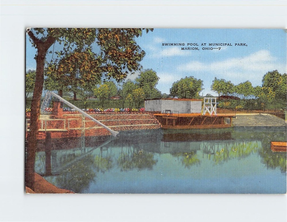 Postcard Swimming Pool At Municipal Park Marion Ohio USA