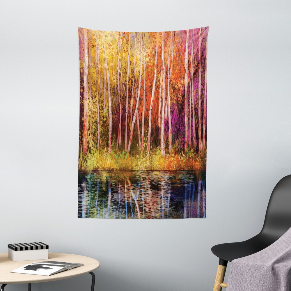 Forest Tapestry Autumn Trees By Lake Print Wall Hanging Decor