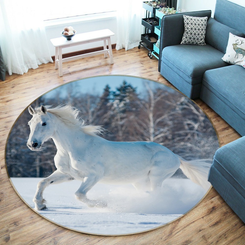 3D Winter Snow Horse O1516 Animal Non Slip Rug Mat Elegant Photo Carpet Fay