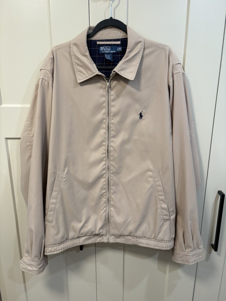 Polo Ralph Lauren Jacket Mens Khaki Tan Bi-Swing Navy Plaid Lined XL Tall