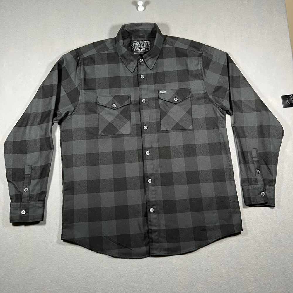 Dixxon Heritage Men's XL Gray/Black Plaid Flannel Long Sleeve Button-Up Pockets