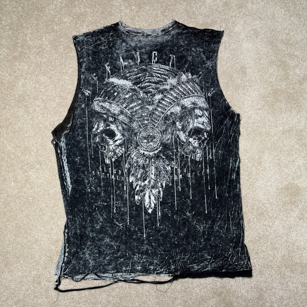 Affliction Cut-Off Graphic Tank Mens Size Large L Y2k Goth Grunge Biker Speed