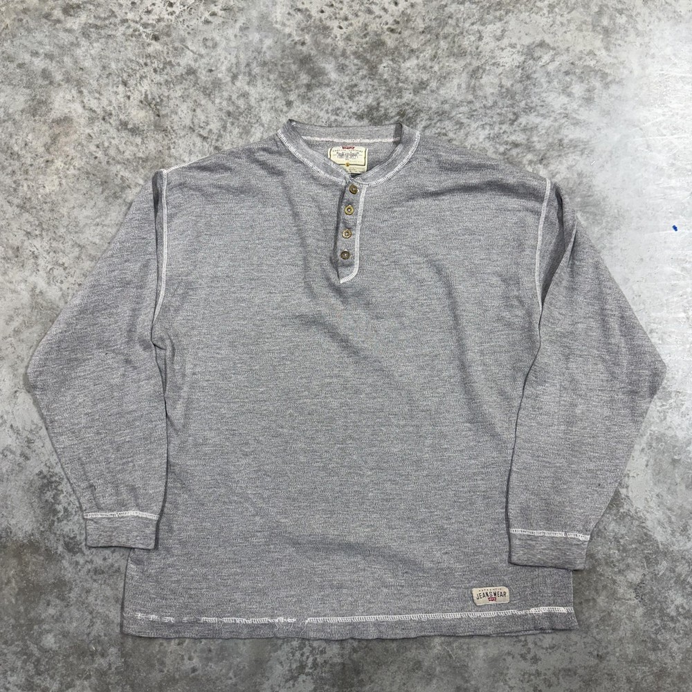Levi's Shirt Mens Large Gray Waffle Knit Long Sleeve Henley Jeanswear Thermal