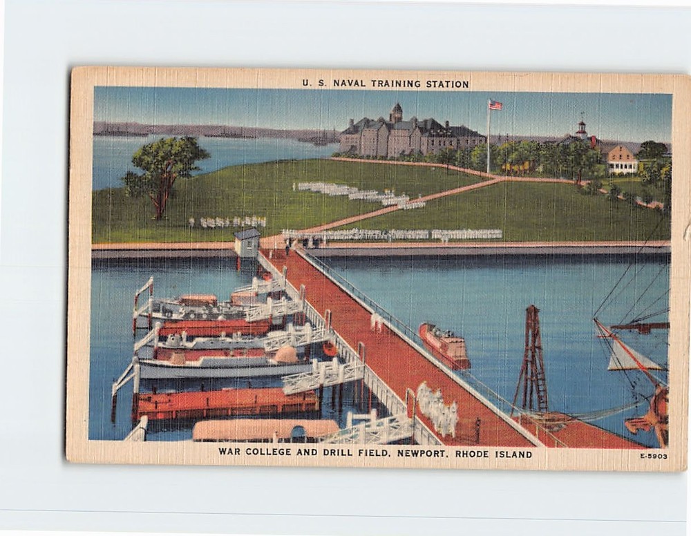 Postcard US Naval Training Station War College and Drill Field Newport RI