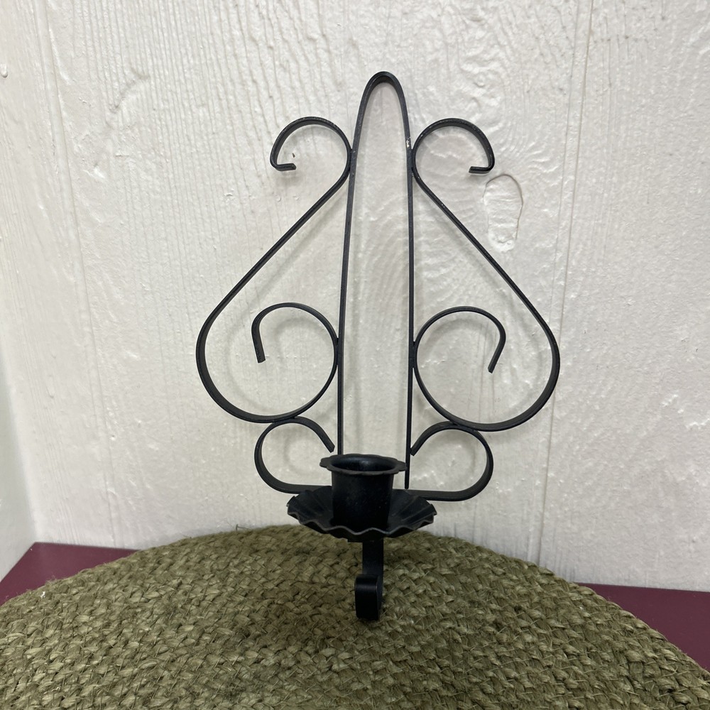 Vintage Spanish Revival Gothic Scroll Candle Holder Sconce Black Wrought Iron
