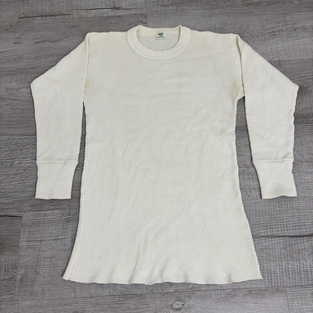 Vintage 70s Hanes White Long Sleeve Thermal Shirt Mens Large