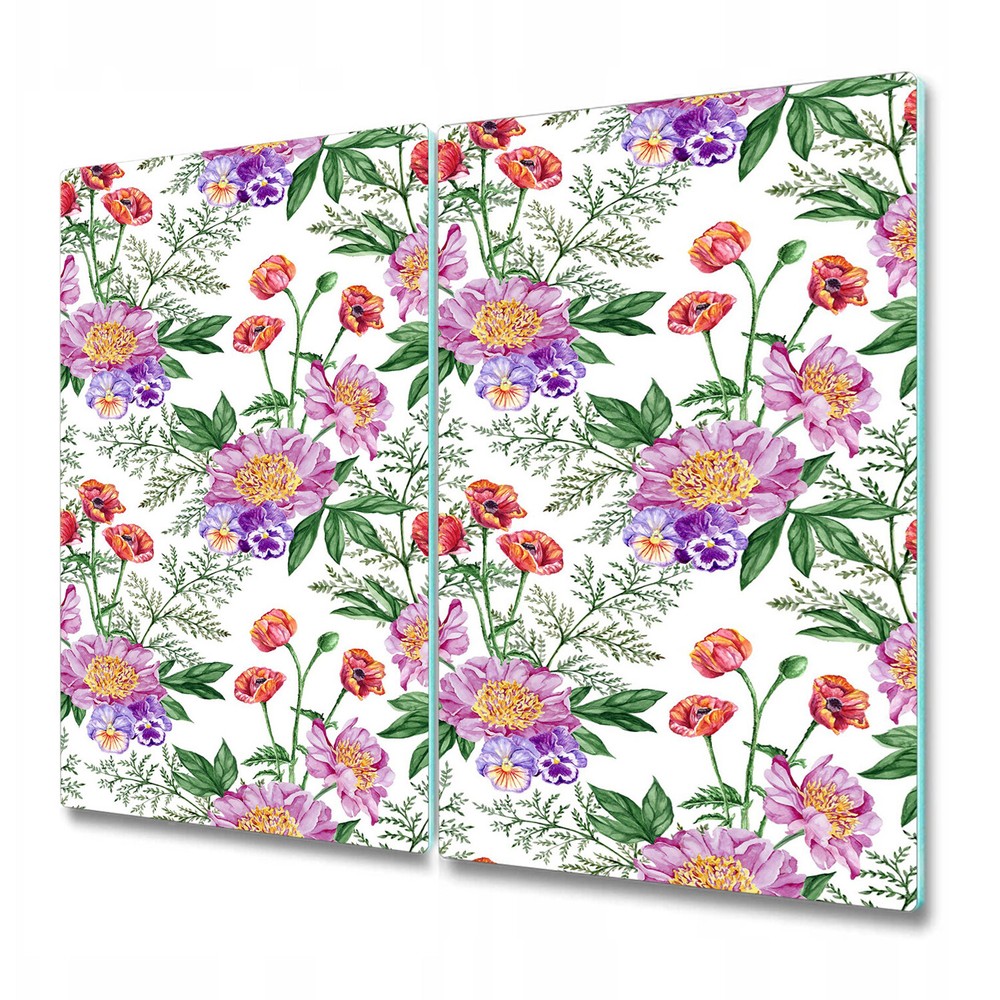 Tempered Glass Worktop protector Bouquet Peonies Green Botanical Artwork 2x30x52