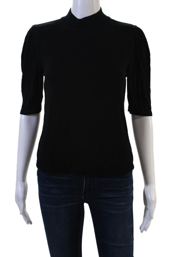 Zara Women Basic Black Mock Neck Polyester Blend 3/4 Sleeve Blouse Size MFree Shipping in US $100+ Orders | $6.95 Orders Below
