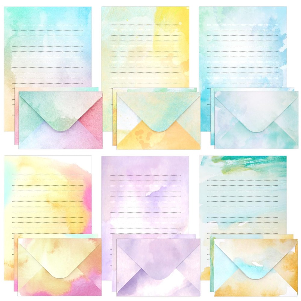 Watercolor Stationary Paper and Envelopes Set, 24 PCS Colorful Writing Stationer