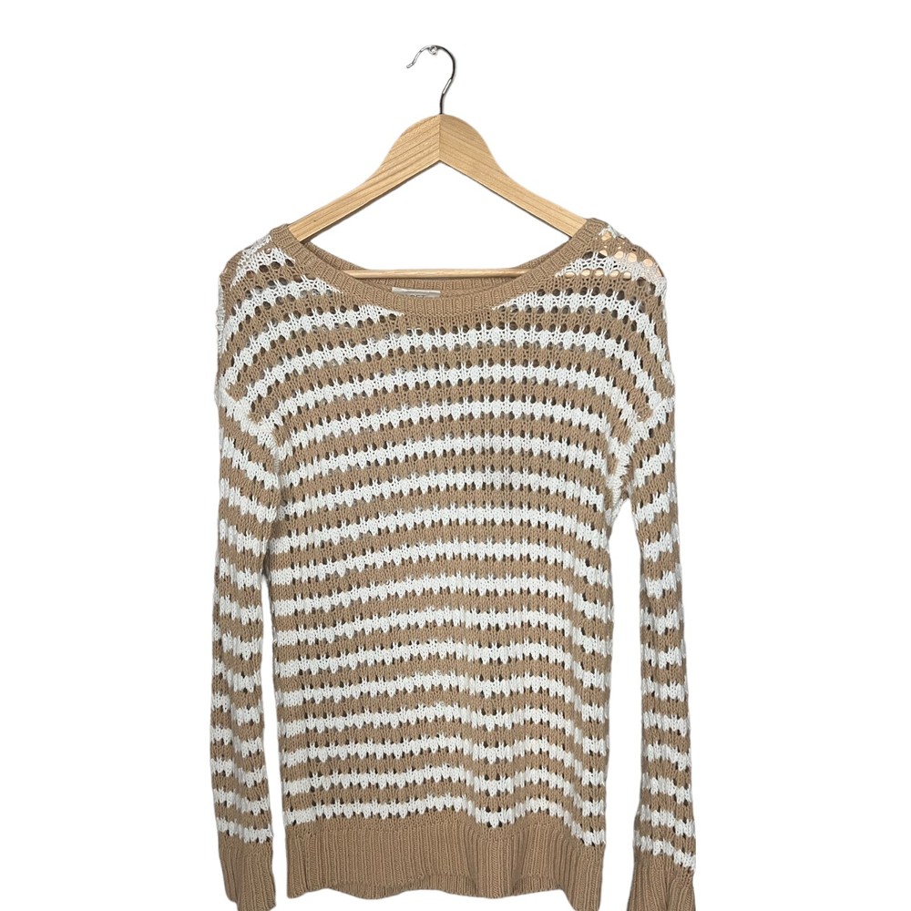 Ann Taylor LOFT Sweater Women’s Medium Multicolor Stripe Open Knit Long Sleeve
