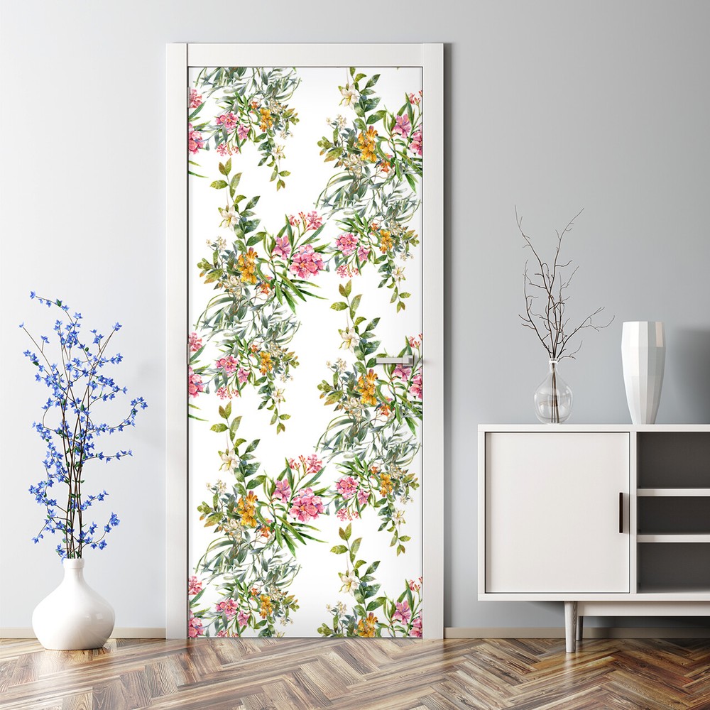 Bubble Free Door sticker Flowering Trees Peel and stick Floral Watercolour Home