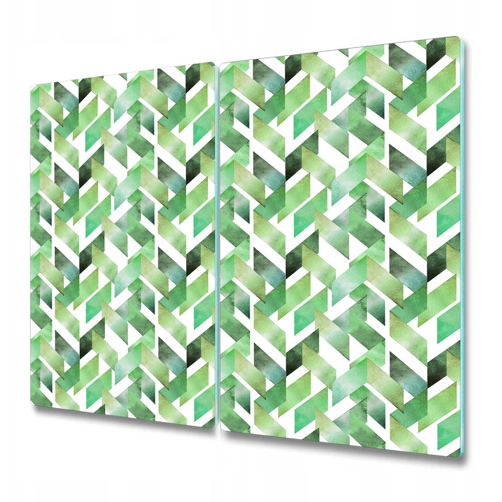 Glass Kitchen Chopping Board Green Messy Herringbone Watercolour Floral 2x30x52