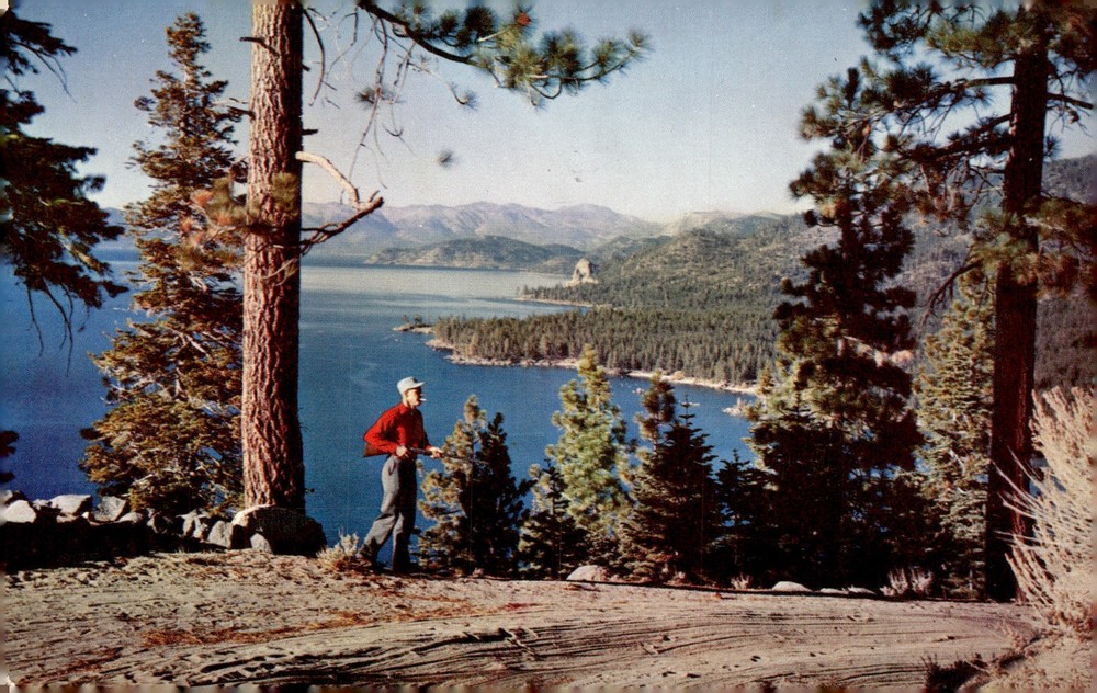 1959 Lake Tahoe Cave Rock Nevada MCM Mike Roberts Kodachrome Vintage Postcard