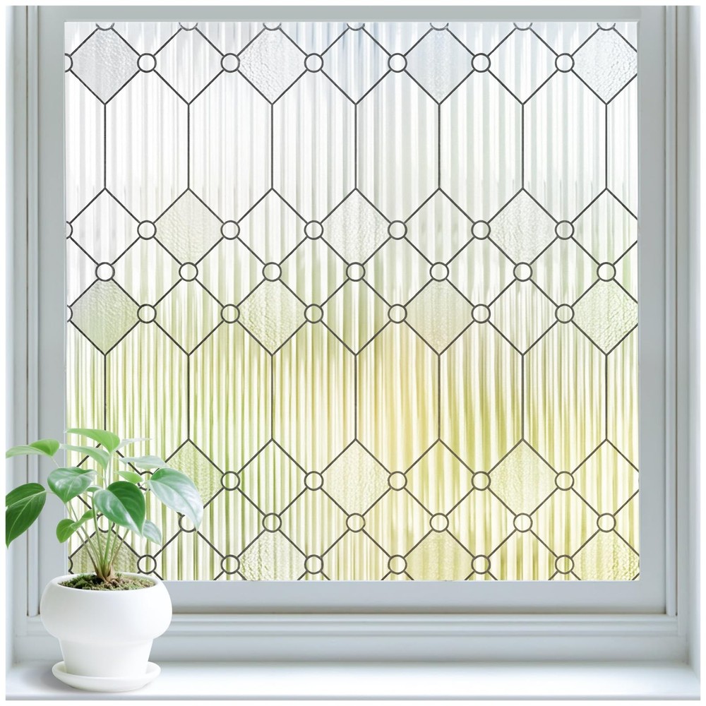 Reeded Glass Window Privacy Film, Frosted Glass Window Film for Bathroom & Fr...