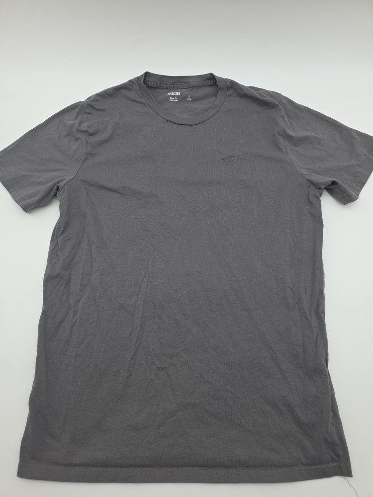 Hollister T-shirt Men L Gray Logo Solid Embroidered 100% Cotton .#45880