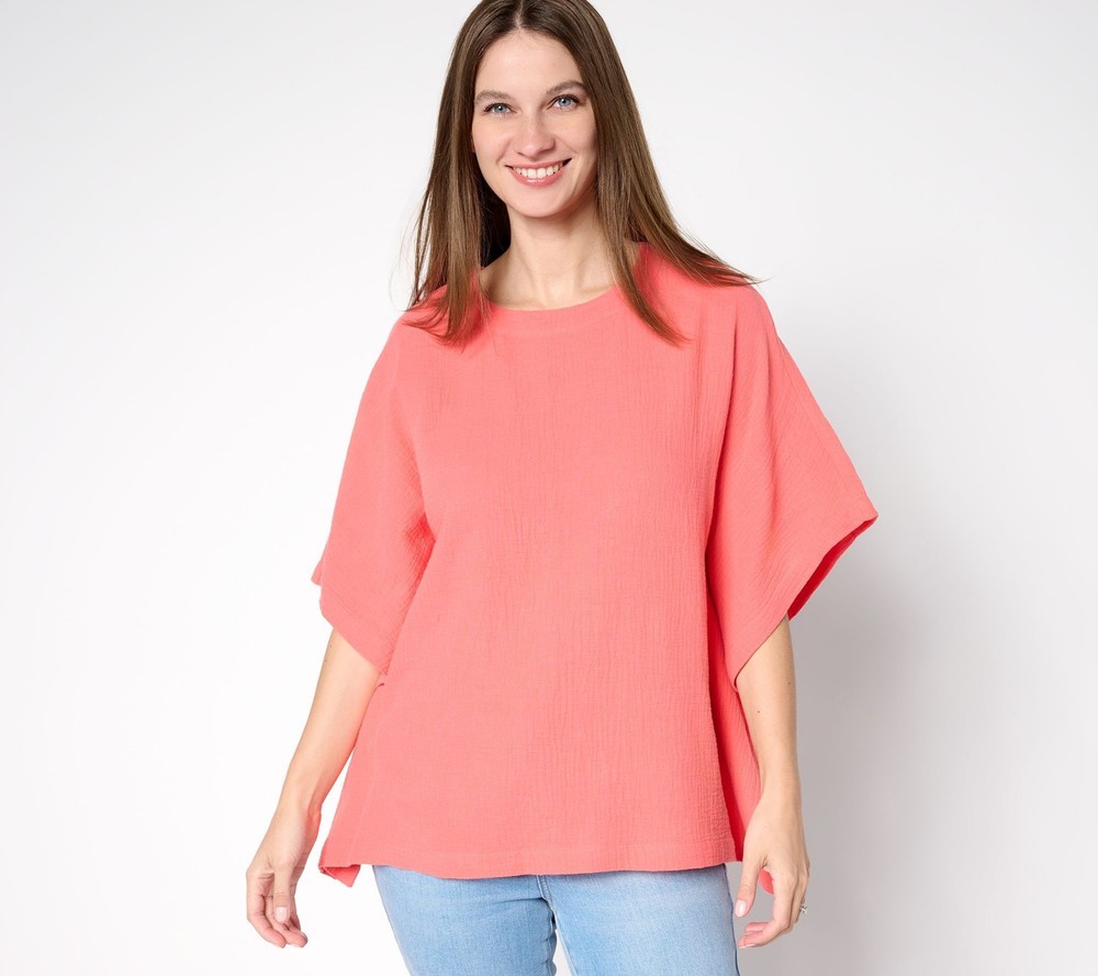 Gloria Vanderbilt Women's Top Sz XL 100% Cotton Gauze Poncho Pink A691536