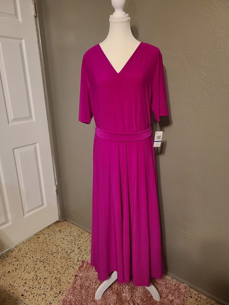 MSK Elegant Magenta V-Neck Dress NWT XL With Tie RV $69