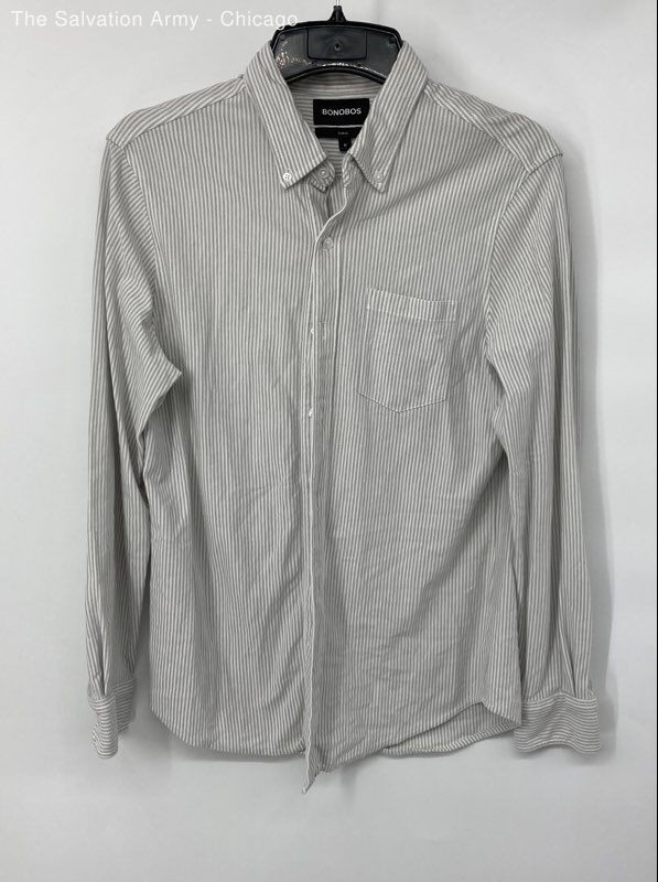 Bonobos Mens Gray White Striped Slim Fit Long Sleeve Button-Up Shirt Size M