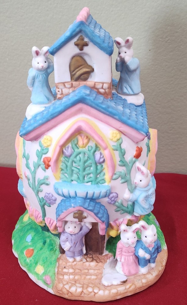 Vintage Bunny Towne Porcelain Easter Expressions Church House Figurine Collector