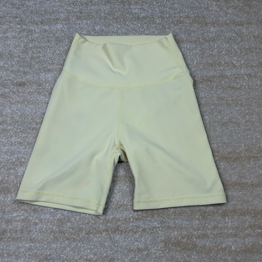 WILO Shorts Womens S High Waisted Ribbed Bike Shorts Pale Yellow Athleisure