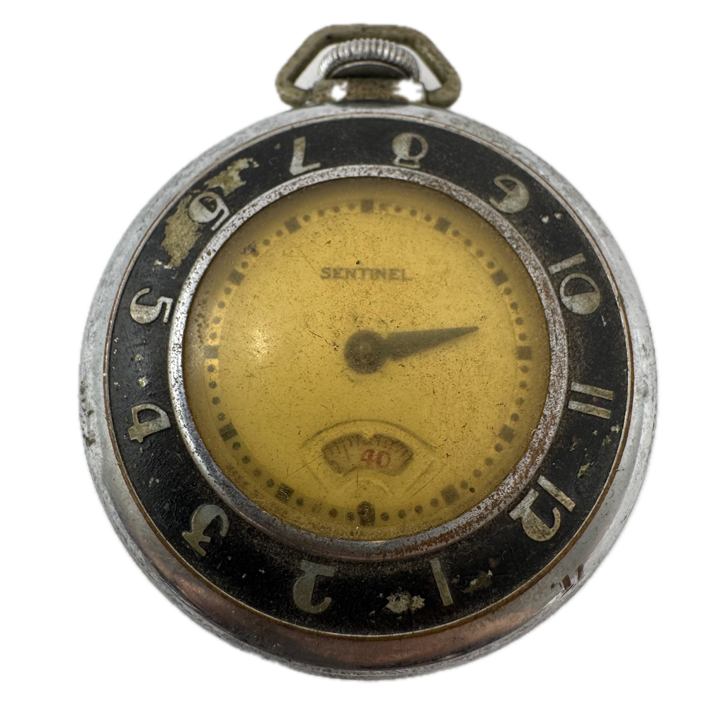 Antique 50mm Ingraham Sentinel Secometer Mechanical Pocket Watch for Parts