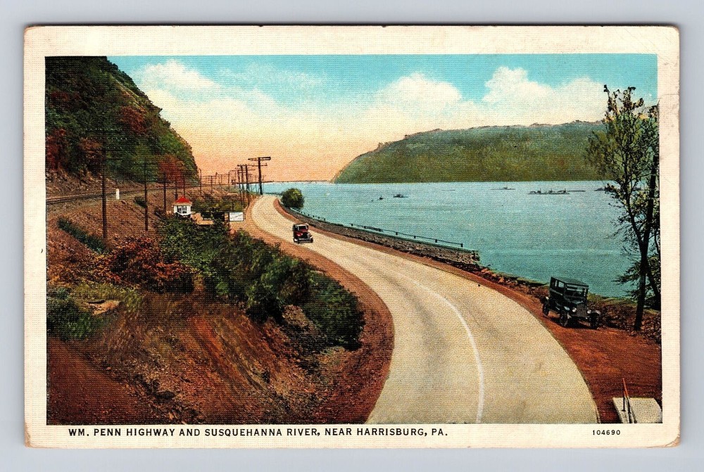 Harrisburg PA-Pennsylvania, Susquehanna River, Wm Penn Hwy, Vintage Postcard
