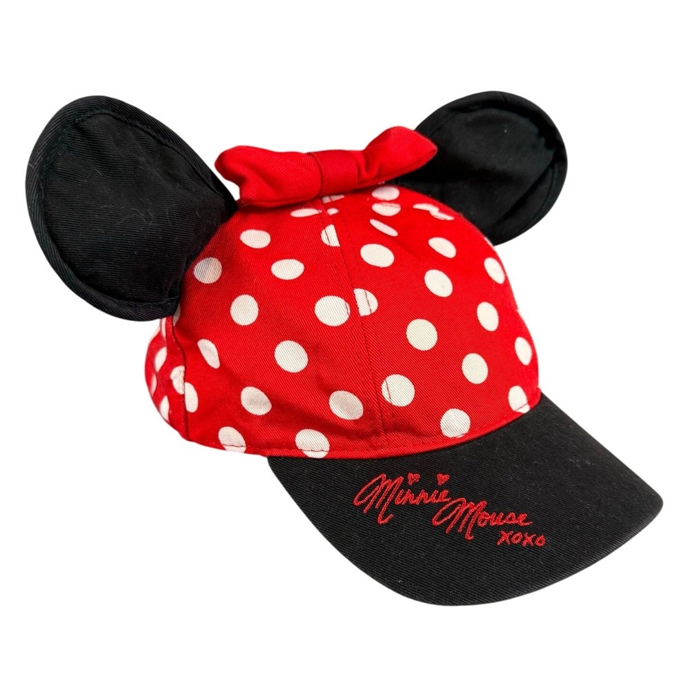 Disney Parks Minnie Mouse Baseball Cap Hat Red Polka Dot Ears Kids Youth