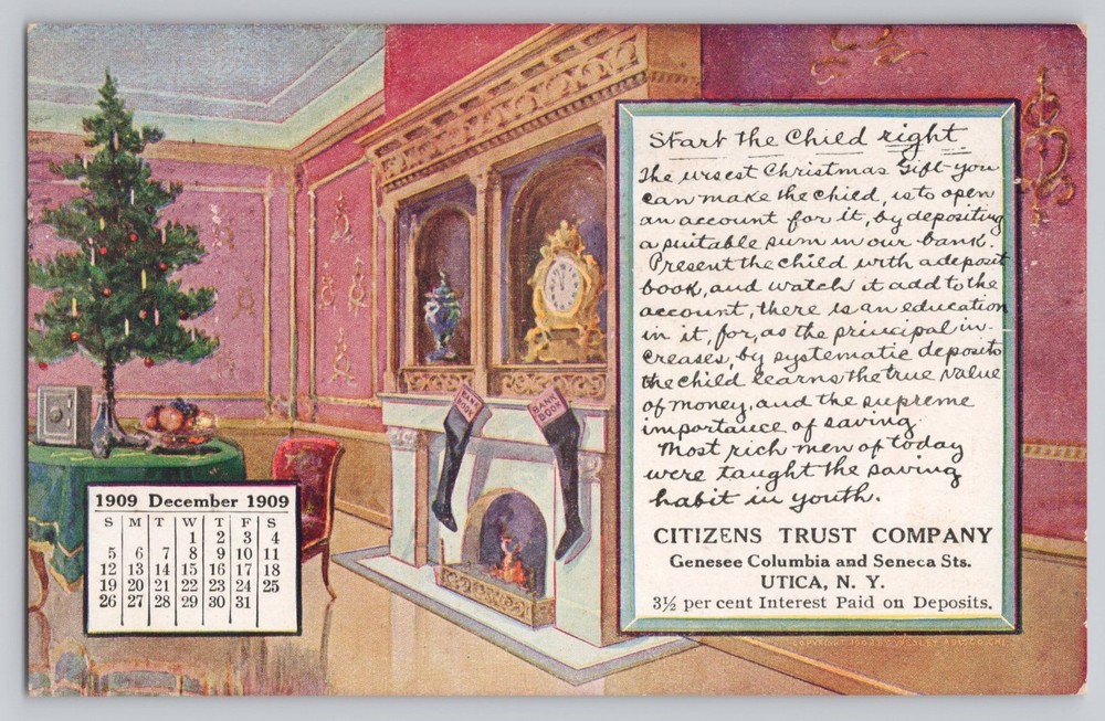Utica NY New York Citizens Trust Co 1909 Antique Advertising Postcard