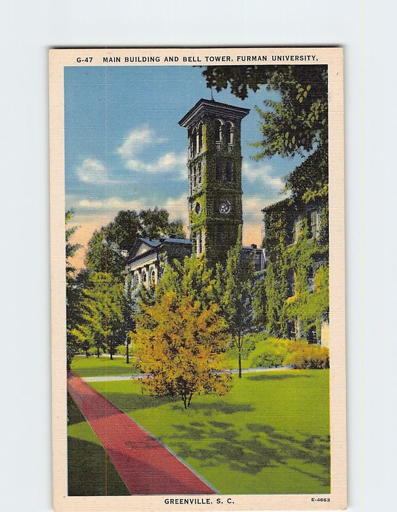 Postcard Main Building & Bell Tower Furman University Greenville South Carolina