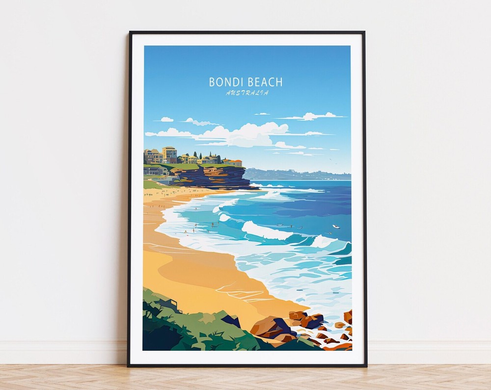 Bondi Beach Travel Poster Australia Wall Art Bondi Beach Print Custom Travel