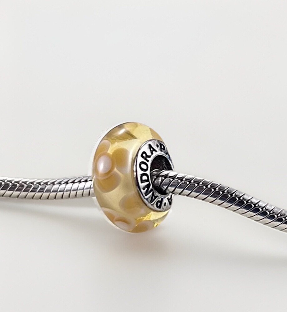 Authentic Retired Pandora 790645 Yellow Flowers Murano Glass Charm Bead