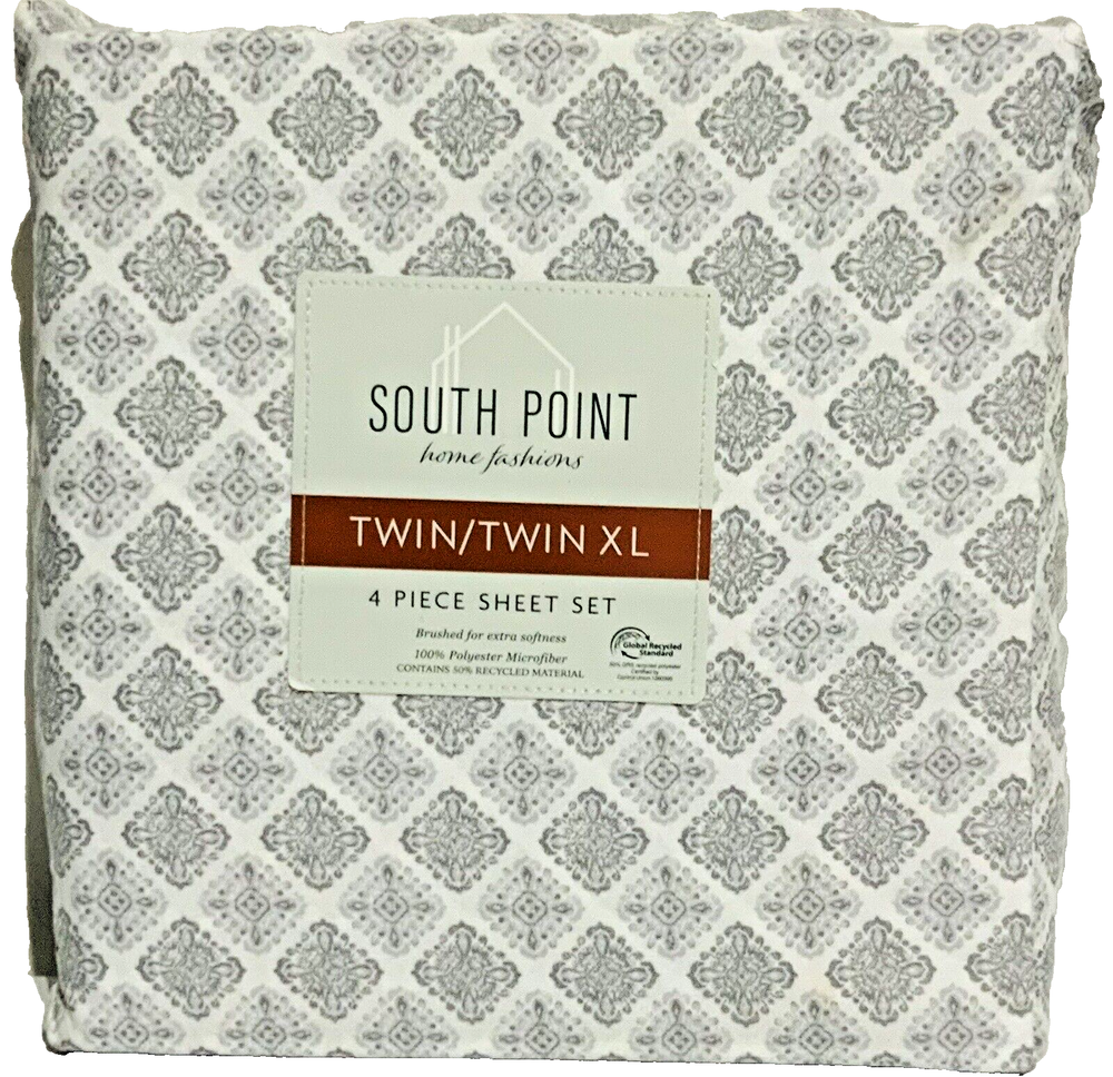 South Point Home Fashions Microfiber 4-Piece Sheet Set, Stamp Medallion Twin XL