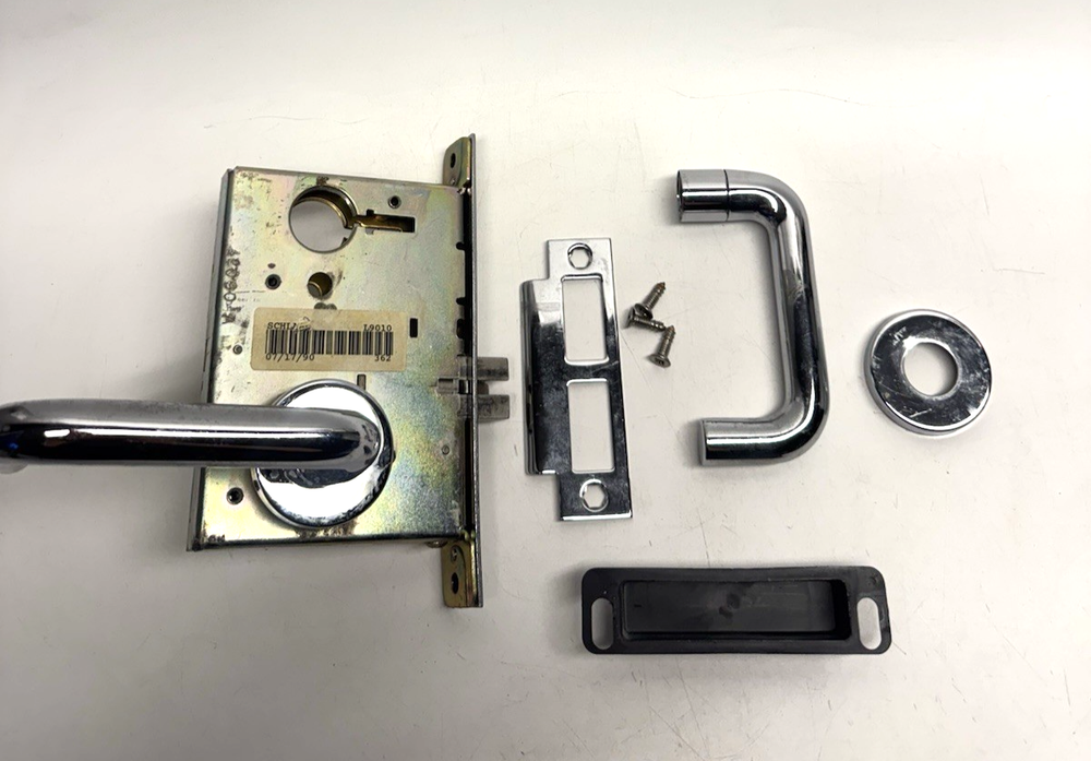 Vintage Schlage L9010 Passage Lock with Handle in Shiny Silver Finish