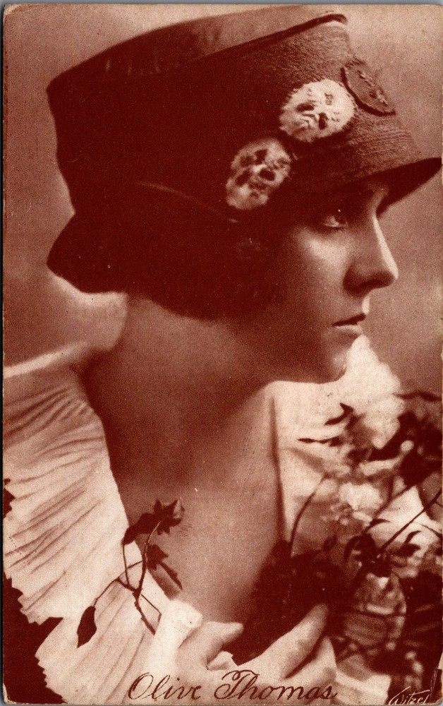 Olive Thomas Silent Film Actress RPPC Postcard Flapper Hat Vintage 1910s