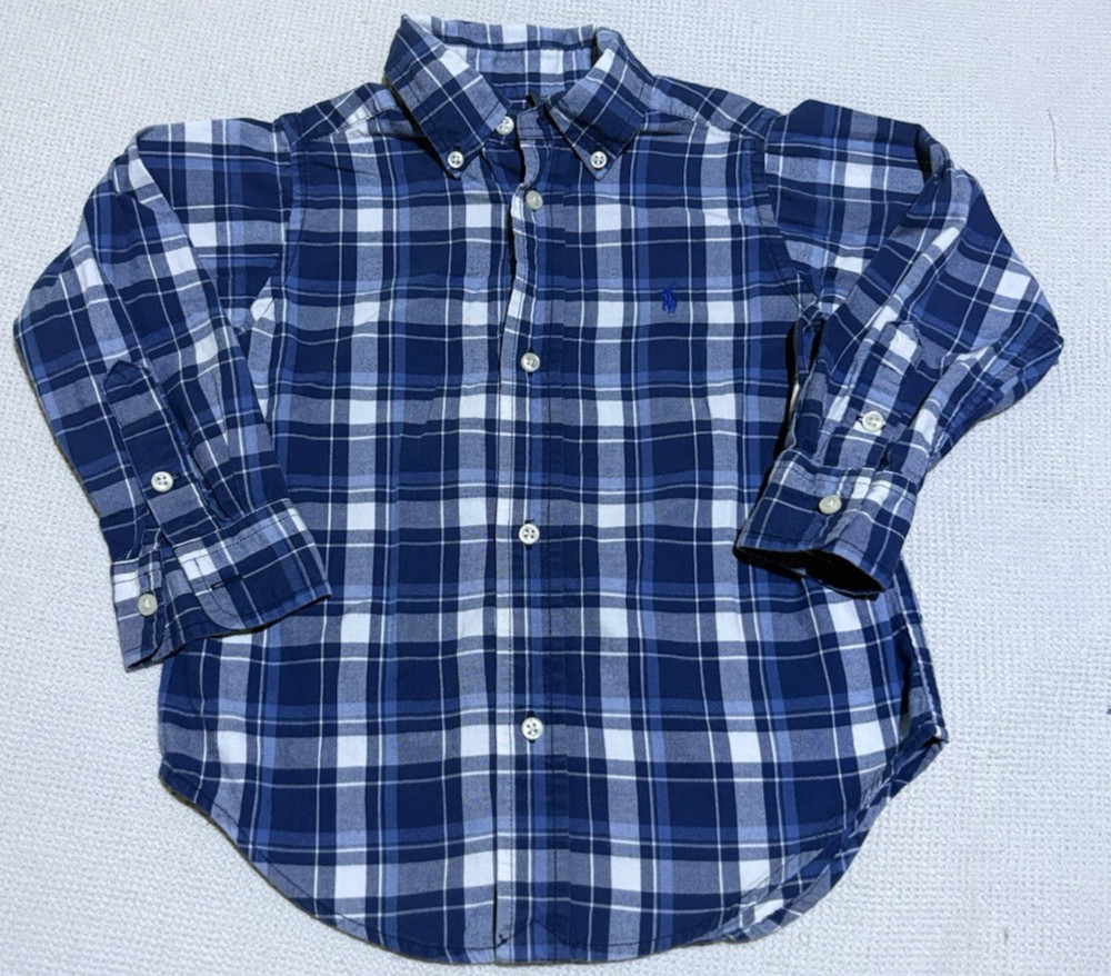 Ralph Lauren Shirt 3T Toddler Blue Check Button Down Modern Preppy Pony Boys