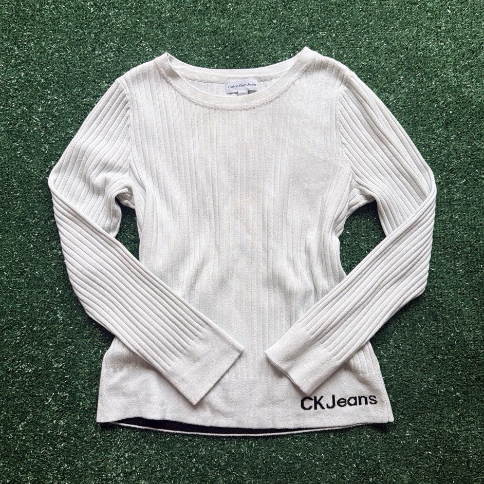 Calvin Klein Jeans Women's Rib-Knit Crewneck Pullover Sweater White M