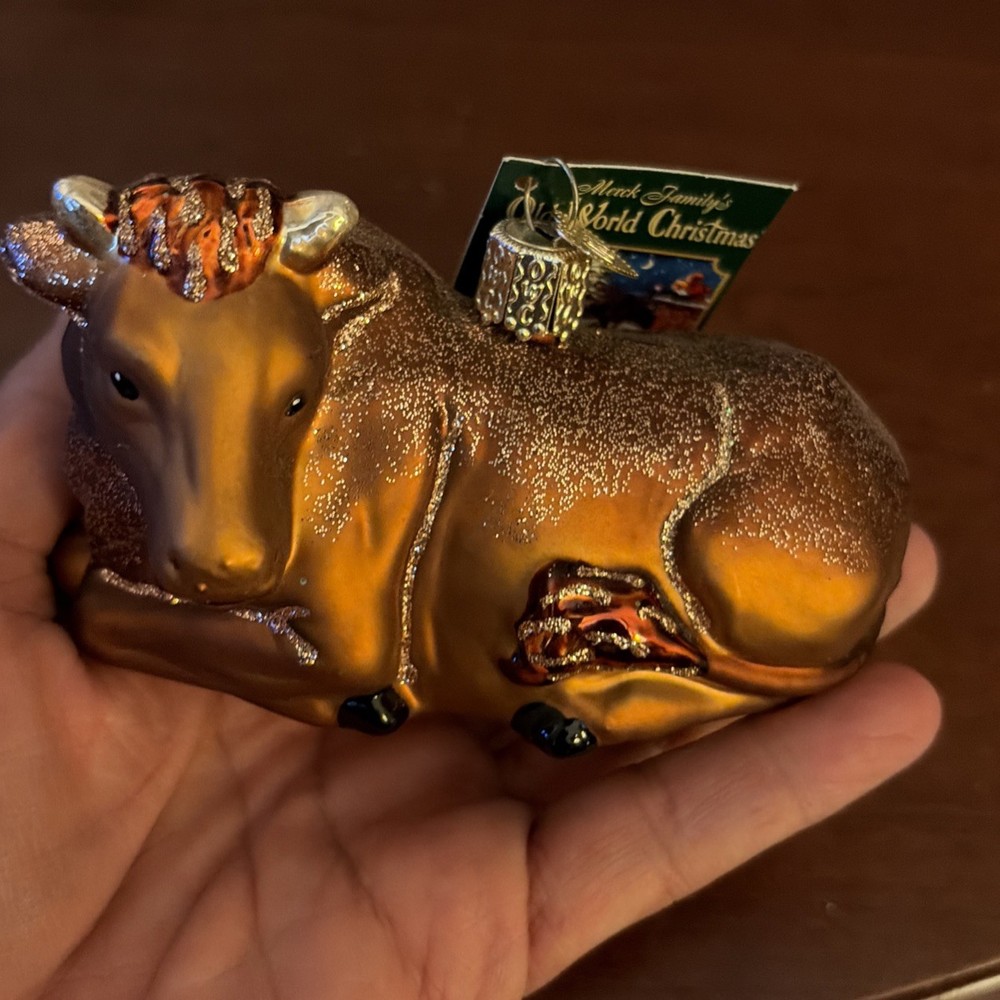 Old World Christmas | Ox Ornament ✪New✪ 12413 Rare Retired Bull Cow Oxen Glass